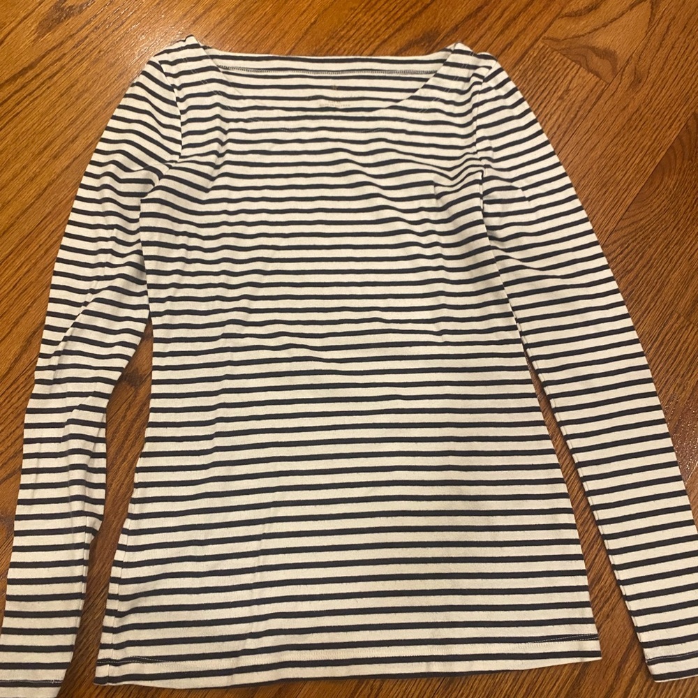 Banana Republic Black & White Striped Long-Sleeve Boatneck Top
